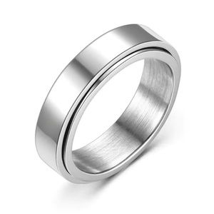 Stainless Steel Spinner Ring - Silver Band Spin Center Minimalist